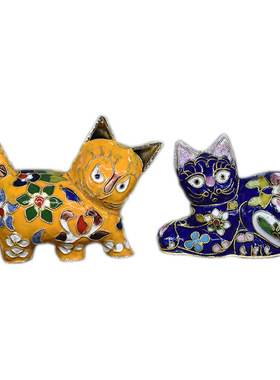 老货景泰蓝动物花猫摆件节日礼品