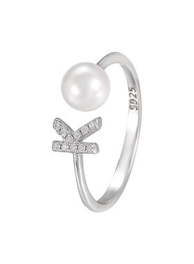 S925纯银镶钻合成珍珠戒指女