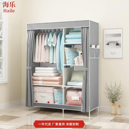 单杆侧拉布艺衣橱钢管简易衣柜一件出租房衣柜布折叠组装