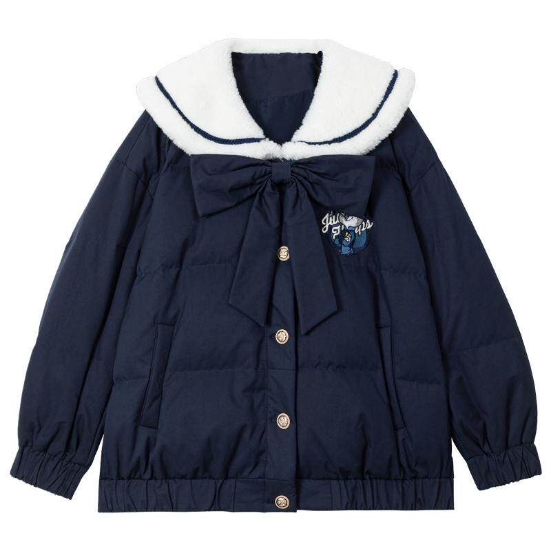 KEIKO学院风海军领短款羽绒服