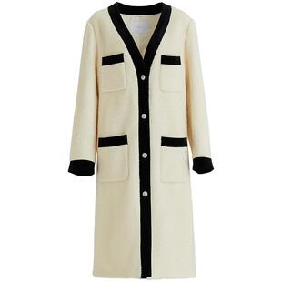 OBEG欧碧倩白色小香风羊毛大衣中长冬季毛呢外套10464109