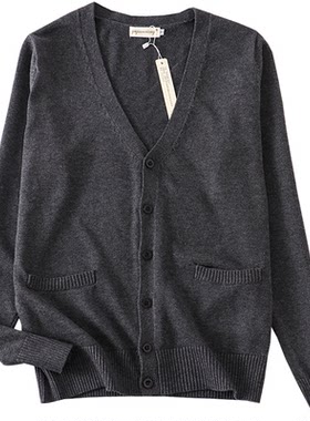 原创深灰色开衫毛衣学院风女外套