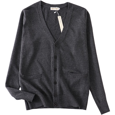 原创深灰色开衫毛衣学院风女外套