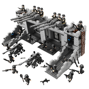 军事拼装积木二战火炮男孩高射炮重火力积木玩具士兵战壕坦克男女