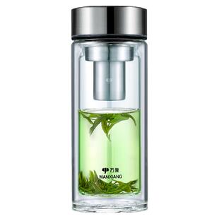 万象玻璃杯双层隔热水杯家用耐热加厚便携男女士带盖泡茶杯子V148