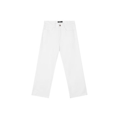 竹节纹白色牛仔裤直筒九分裤