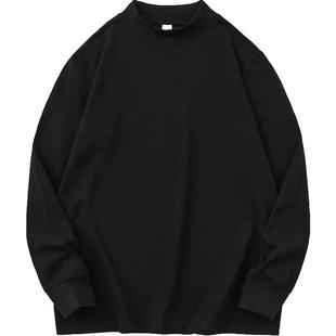 240g重磅纯棉t恤男士长袖半高领内搭打底衫全棉体恤中领秋衣小衫