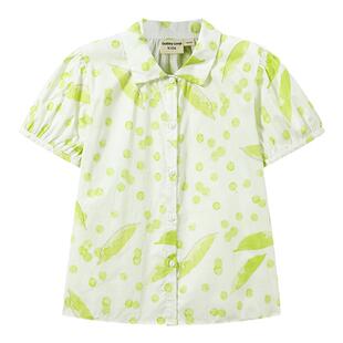 加比瑞童装 夏季新品 女童简约休闲舒适宽松短袖衬衫中大童衬衣