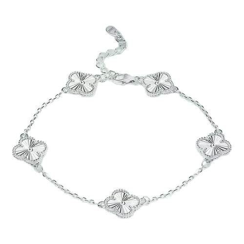 老凤祥四叶草银手链女足银五花手饰小众纯银手串圣诞节礼物送女友