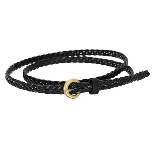 手工编织细腰带打结装饰时尚女连衣裙复古女皮带黑红灰色秋冬新款