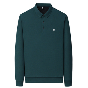 梦特娇冬季中老年保暖内衣男士加绒加厚翻领polo衫长袖T恤打底衫