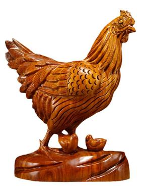 生肖鸡寓意家居客厅红木工艺品