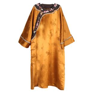 【如焉】香云纱100%桑蚕丝重锻手绣复古中国风刺绣中长款女士旗袍