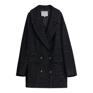 MEDECOO/墨蒂珂2024冬新款女装西装领羊毛中长款毛呢大衣MID31212