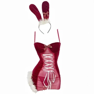 【送丝袜】火烧岛 性感圣诞套装纯欲小胸兔女郎睡裙