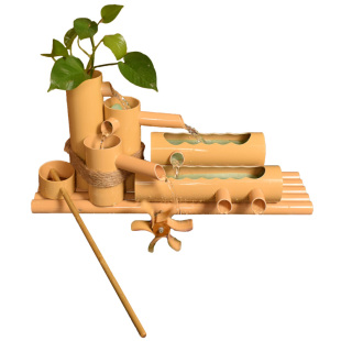 仿真竹子流水器陶瓷鱼缸鱼盆过滤器风水轮车招财摆件喷泉加湿增氧