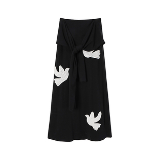 有耳uare原创设计 雀跃的自由 复古飞鸟贴布绣可拆腰封长裙半身裙