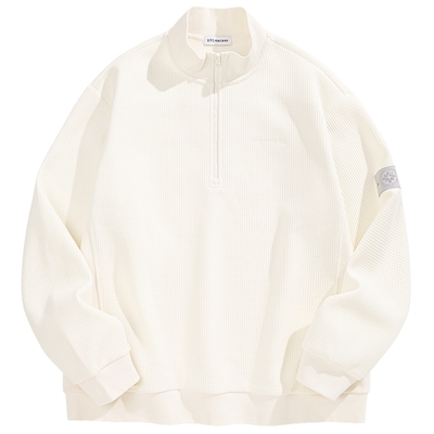 【商场同款】太平鸟男装 米白色半高领拉链保暖加绒卫衣B2CRF4516