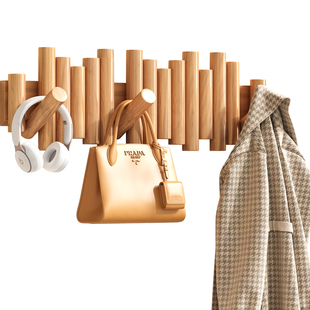 实木钢琴键挂衣架墙上壁挂入户进门免打孔卧室玄关挂钩门后衣帽架