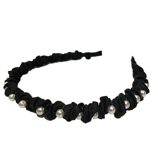 Manggis Peyre超仙褶皱绕线珍珠设计款小众缎感发箍气质碎发头箍