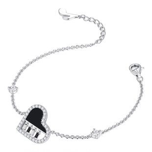 YUMMIE优米珠宝「钢琴」心琴手链黑玛瑙爱心S925纯银送女朋友礼物