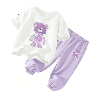 巴布豆女童夏套装2026新款8岁女孩衣服薄款防蚊裤儿童短袖运动服