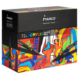 Marco马可丙烯马克笔小学生美术专用不透色可水洗画画专用美术画笔儿童马克笔水彩笔彩色笔72色丙烯细杆