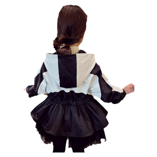 女童外套春装新款小女孩风衣网纱休闲韩版连帽春秋儿童中长款上衣