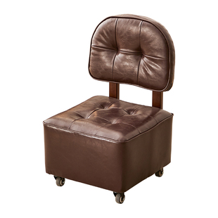 小凳子家用矮凳滑轮溜溜椅靠背椅子万向轮实木板凳客厅移动沙发凳