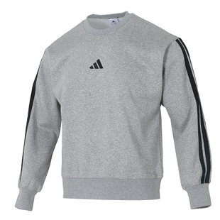 阿迪达斯加绒卫衣男装冬季新款灰色运动服保暖套头衫休闲加厚外套