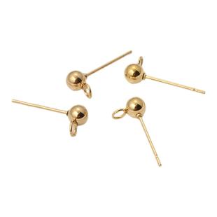 不掉色316钛钢耳钉不锈钢真空镀18K金圆头耳钉手工耳饰diy配件