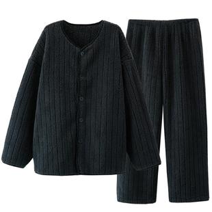 法兰绒睡衣男冬季加绒加厚珊瑚绒2026新款保暖大码男款家居服套装