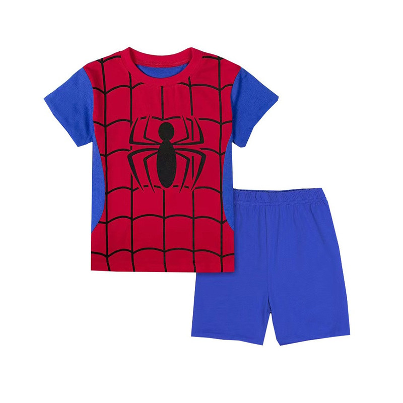 3岁男童睡衣短袖短裤套装纯棉童装夏2儿童夏装t恤男卡通蜘蛛4567