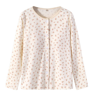 带胸垫纯棉开衫上衣宽松女乳腺放疗穿的衣服长袖圆领家居服