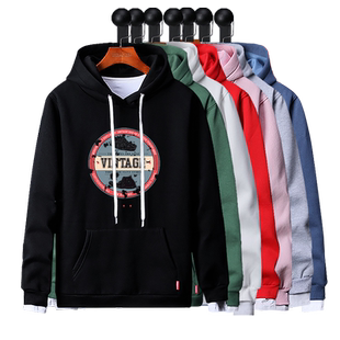 秋冬加绒潮流韩版连帽卫衣男女套头白色帽衫宽松学生带帽情侣衛衣