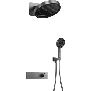 鼎菲暗装入墙式恒温淋浴花洒套装全铜嵌入式预埋枪灰镜雨热熔