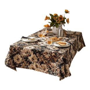 美式乡村棉麻布艺餐桌布复古轻奢高级感加厚茶几书桌布长方形台布