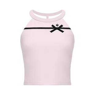 小香肩运动背心女蝴蝶结美背外穿带胸垫瑜伽普拉提网球服PomPeche
