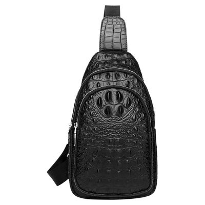 头层牛皮男士鳄鱼纹单肩斜挎包