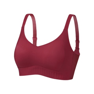 基家红色裸感无痕无钢圈舒适收副乳聚拢内衣半固定式全罩杯垫文胸