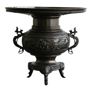 日本进口回流铜器日式池坊御玄猪薄端旧物摆件佛前供花老物件铜瓶