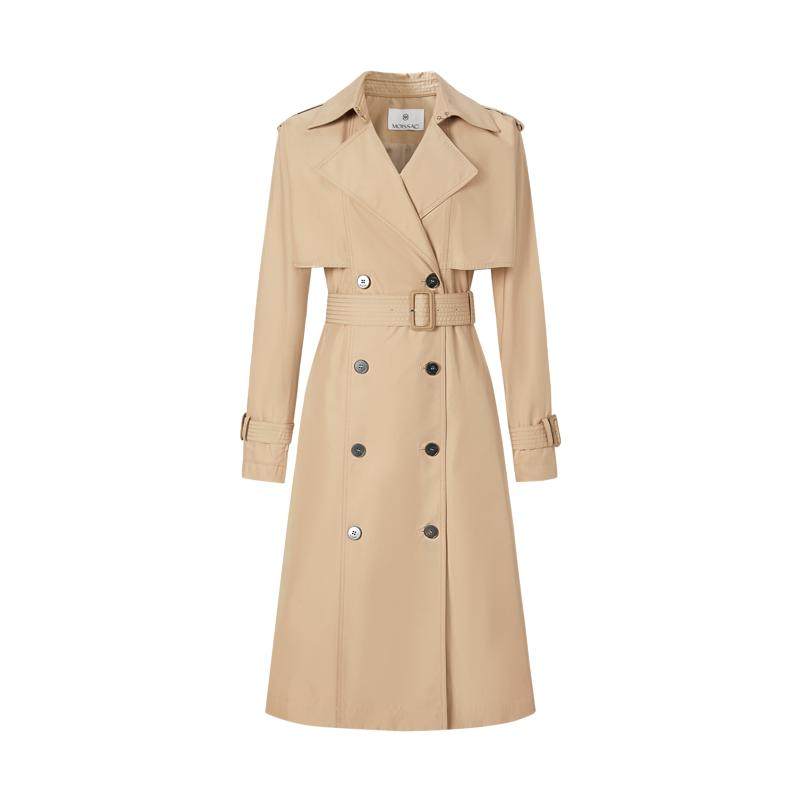 商场同款 摩萨克秋棉经典卡其色休闲通勤连袖长款风衣女