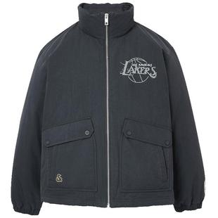 杰克琼斯男装秋冬新款NBA联名湖人队潮流篮球宽松立领羽绒服衣服