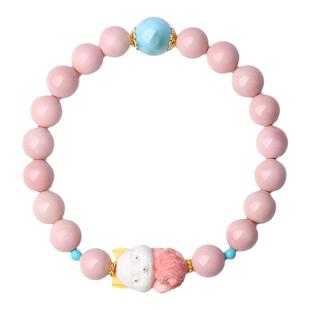 蛋白石手链粉澳宝欧泊手串女天然珠子串珠多宝鹿角根付狐狸手饰品