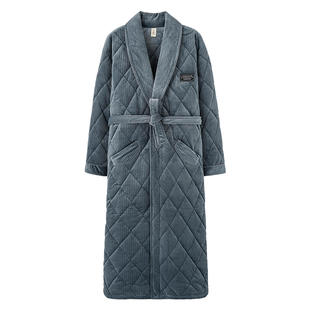 华芝燕冬季睡衣男士珊瑚绒睡袍加厚加绒宽松简约家居服晨袍浴袍