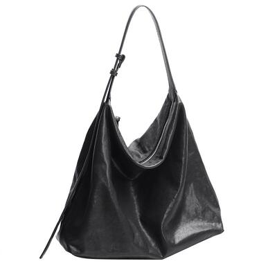 植鞣牛皮高级松驰感真皮单肩包女