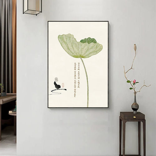 中式入户玄关装饰画客厅莲花背景墙挂画荷花卧室床头走廊佛系禅意