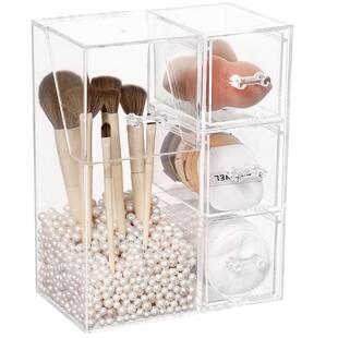 化妆刷收纳筒套装防尘盖透明亚克力笔桶粉扑眼影首饰桌面口红盒子