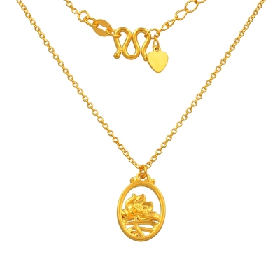老庙黄金足金999莲花5G花朵项链