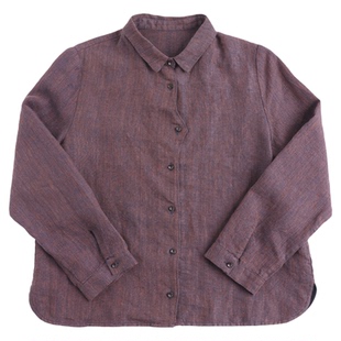 无色无味春秋亚麻色织翻领上衣扎染简约松弛感宽松长袖衬衫外套女